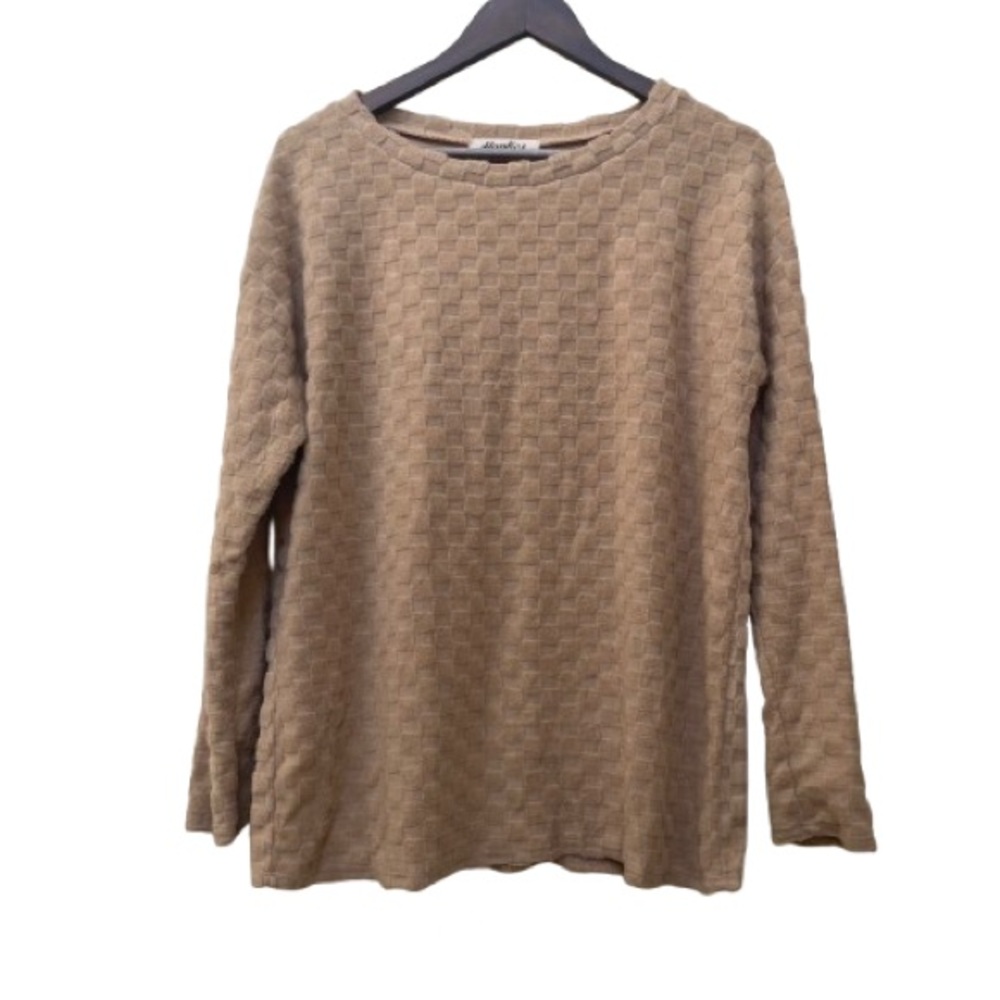 Haptics Women's Taupe Checker Long Sleeve Sweater Top Medium